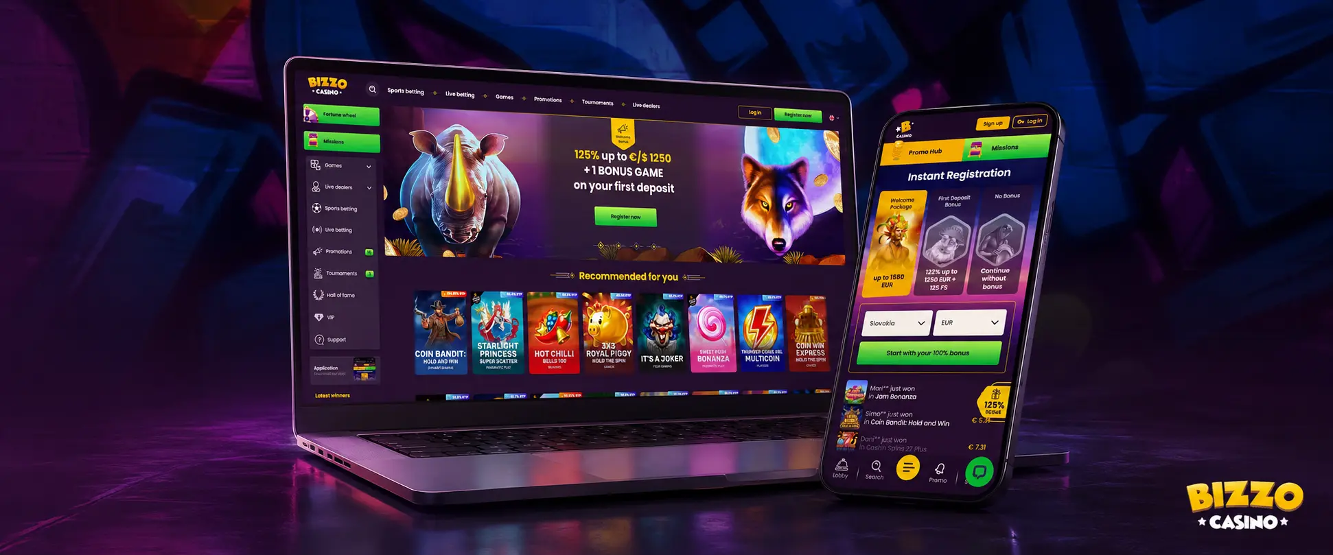 Selecția de jocuri la Bizzo Casino